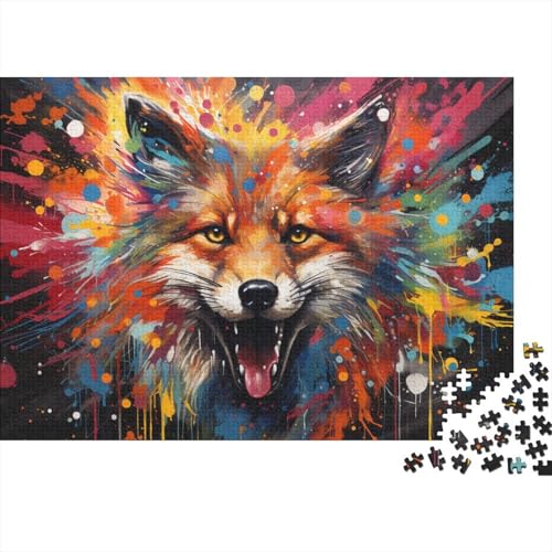 1000-teiliges Puzzle, farbenfrohes psychedelisches Graffiti-Fuchs-Kunstpuzzle für Erwachsene und Kinder, Holzpuzzle, Spielzeug, Denkspiel, 50 x 75 cm von LiJianXXL