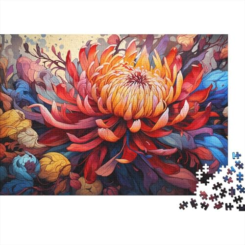 1000-teiliges Puzzle, psychedelische Bunte Blumen, Puzzles für Erwachsene und Kinder, Holzpuzzle, Spielzeug, Denkspiel, 50 x 75 cm von LiJianXXL