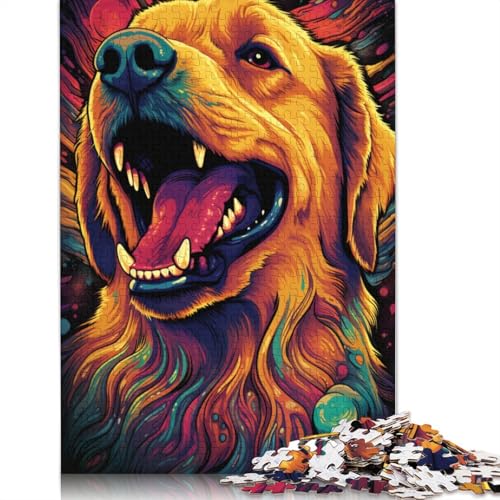 1000-teiliges Puzzle, wütender Golden Retriever, Puzzle für Erwachsene, Kartonpuzzle, Lernspiel, Herausforderungsspielzeug, 38 x 26 cm von LiJianXXL