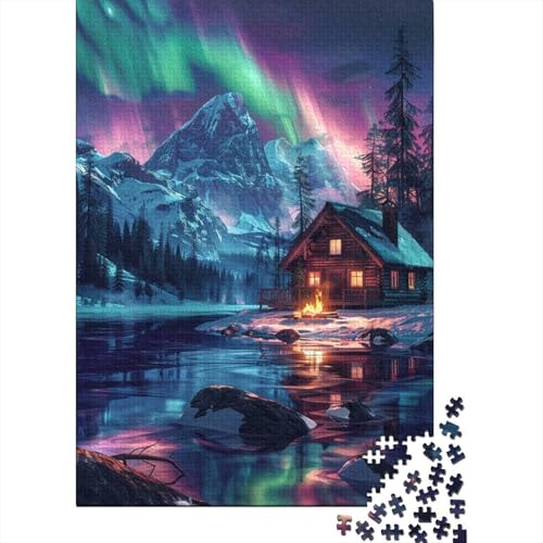 1000-teiliges Puzzle Aurora Borealis über Schnee, Puzzle für Erwachsene und Kinder, Holzpuzzle, Heimdekorations-Puzzle (Größe 75 x 50 cm) von LiJianXXL