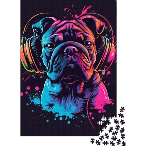 1000-teiliges Puzzle Bulldog DJ mit Kopfhörern Kreatives quadratisches Puzzle für Erwachsene und Kinder Holzpuzzle Spielzeug Denkspiel Größe: 75 x 50 cm von LiJianXXL