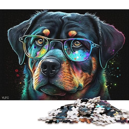 1000-teiliges Puzzle Bunter Rottweiler mit Brille, Puzzle für Erwachsene, Papppuzzle, Lernspiele, Heimdekorationspuzzle. (Größe 38 * 26 cm) von LiJianXXL