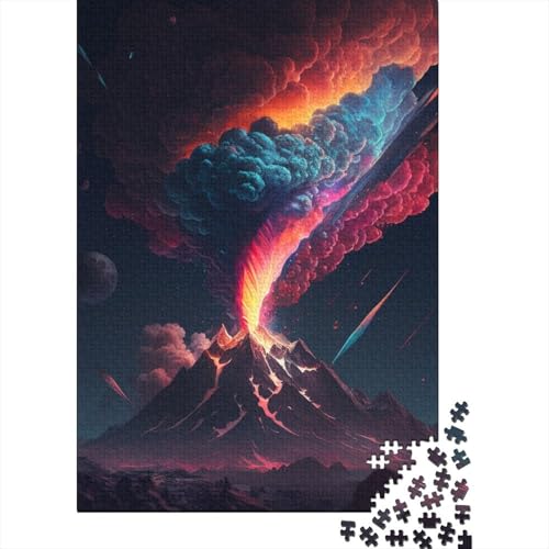 1000-teiliges Puzzle Dunkelblaue und rote Wolken für Erwachsene und Kinder, Holzpuzzle, Lernspielzeug, Größe: 75 x 50 cm von LiJianXXL