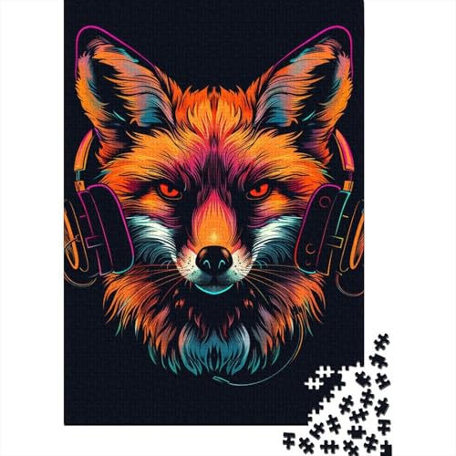 1000-teiliges Puzzle Fuchs mit Sonnenbrille für Erwachsene und Kinder, Holzpuzzle, Lernspielzeug, Größe: 75 x 50 cm von LiJianXXL