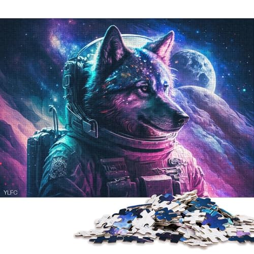 1000-teiliges Puzzle Galaxie, Astronaut, Wolf, Puzzle für Erwachsene, Holzpuzzle, Heimkunstdekor (Größe 75 * 50 cm) von LiJianXXL