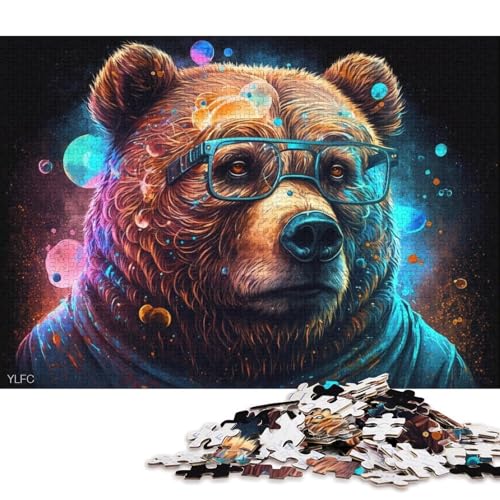 1000-teiliges Puzzle Galaxie, Braunbär mit Brille, Puzzle für Erwachsene, Papppuzzle, tolle Geschenke zu Weihnachten (Größe 38 * 26 cm) von LiJianXXL