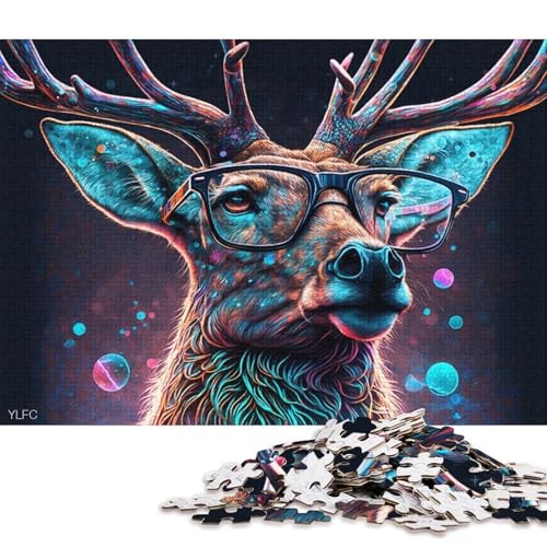 1000-teiliges Puzzle Galaxie-Hirsch mit Brille, Puzzle für Erwachsene, Kartonpuzzle, Heimkunstdekor (Größe 38 * 26 cm) von LiJianXXL