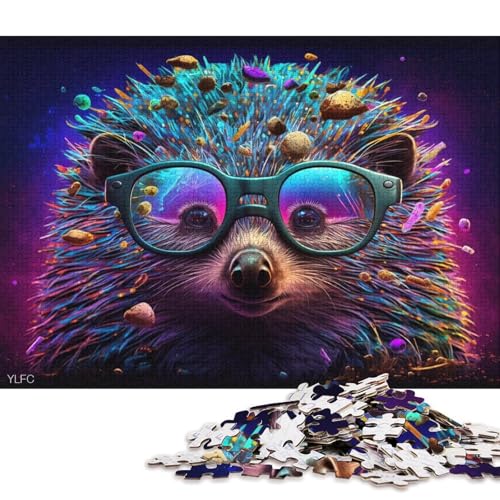 1000-teiliges Puzzle Igel mit Brille, Puzzle für Erwachsene, Holzpuzzle, Familiendekoration (Größe 75 * 50 cm) von LiJianXXL