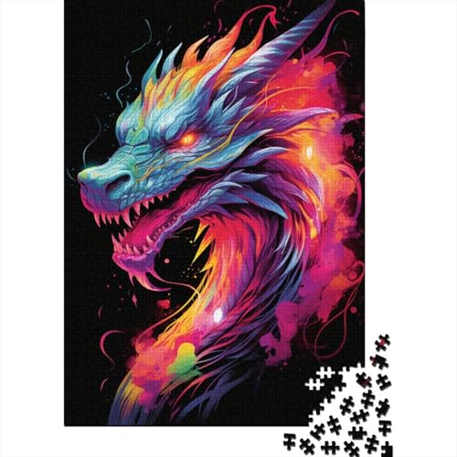 1000-teiliges Puzzle Neon Art Dragon Kreatives quadratisches Puzzle für Erwachsene und Kinder Holzpuzzle Spielzeug Denkspiel Größe: 75 x 50 cm von LiJianXXL