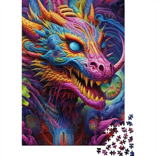 1000-teiliges Puzzle Psychedelische Kunst mit Drachen, quadratisches Puzzle für Erwachsene und Kinder, Holzpuzzle, Lernspielzeug, Familienspiele, Größe: 75 x 50 cm von LiJianXXL