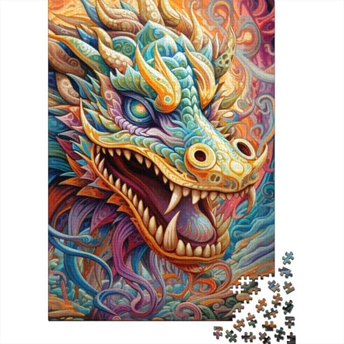 1000-teiliges Puzzle Psychedelischer Drache Kreatives quadratisches Puzzle für Erwachsene und Kinder, Holzpuzzle, anspruchsvolles Spiel, Größe: 75 x 50 cm von LiJianXXL