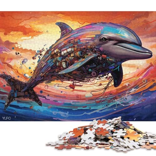 1000-teiliges Puzzle Roboter-Delfin-Kunst, Puzzle für Kinder, Holzpuzzle für Familienspaß und Spieleabend 75x50cm/1000 Teile von LiJianXXL