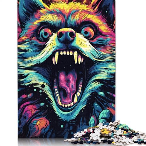 1000-teiliges Puzzle Wütender Waschbär, Puzzle für Erwachsene, Holzpuzzle, Erwachsene und Kinder, 75 x 50 cm von LiJianXXL