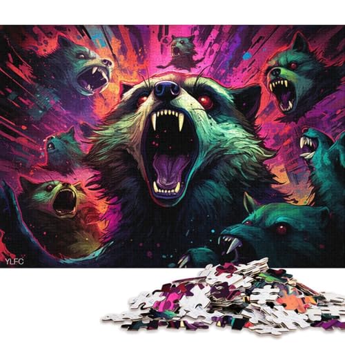 1000-teiliges Puzzle Wütender Waschbär, Puzzle für Erwachsene, Holzpuzzle, Lernspiele für Erwachsene und Kinder 75x50cm/1000 Teile von LiJianXXL