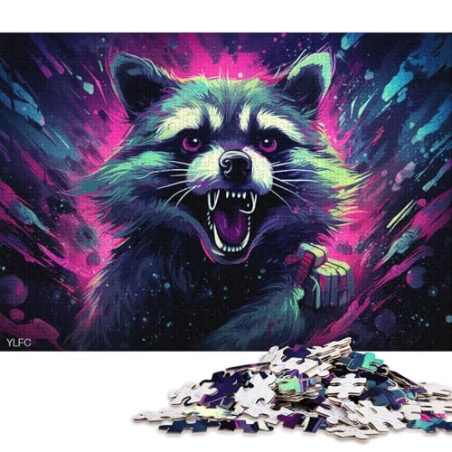 1000-teiliges Puzzle Wütender Waschbär, Puzzle für Erwachsene, Kartonpuzzle, Lernspielzeug, Familienspiele 38x26cm/1000 Teile von LiJianXXL