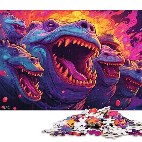 1000-teiliges Puzzle Wütendes Nilpferd, Puzzle für Erwachsene, Holzpuzzle, Lernspielzeug, Familienspiele 75x50cm/1000 Teile von LiJianXXL