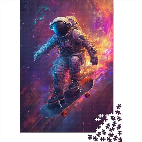 1000-teiliges Puzzle für Erwachsene, Astronauten auf Skateboards, Wunderpuzzles für Holzpuzzles, Lernspiel, Herausforderungsspielzeug (Größe 75 x 50 cm) von LiJianXXL