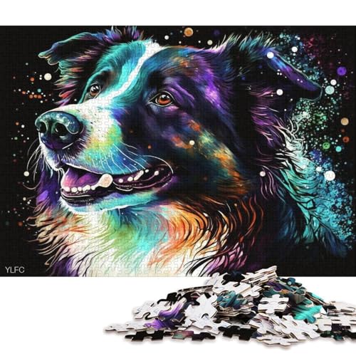 1000-teiliges Puzzle für Erwachsene, Bunte Border Collies, Puzzle für Erwachsene und Kinder, Kartonpuzzle, Lernspiel, Herausforderungsspielzeug (Größe 38 * 26 cm) von LiJianXXL