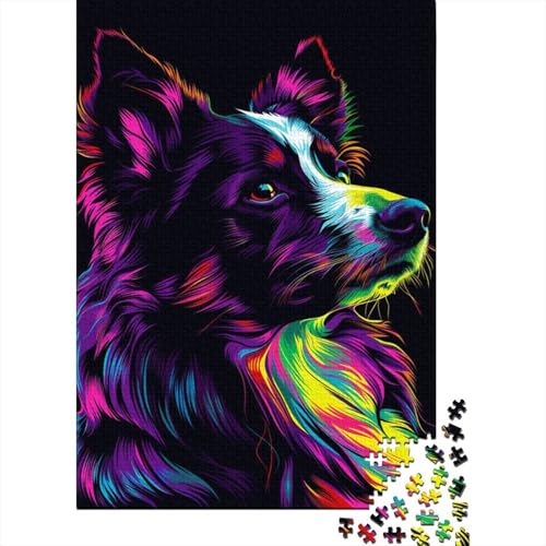 1000-teiliges Puzzle für Erwachsene, DJ Neon Border Collie, kreatives quadratisches Puzzle für Erwachsene und Kinder, Holzpuzzle, Lernspiel für Erwachsene und Kinder, Größe: 75 x 50 cm von LiJianXXL