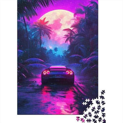 1000-teiliges Puzzle für Erwachsene, Neon-Sportwagen, Wunder-Puzzles für Holzpuzzles, Lernspiel, Herausforderungsspielzeug (Größe 75 x 50 cm) von LiJianXXL