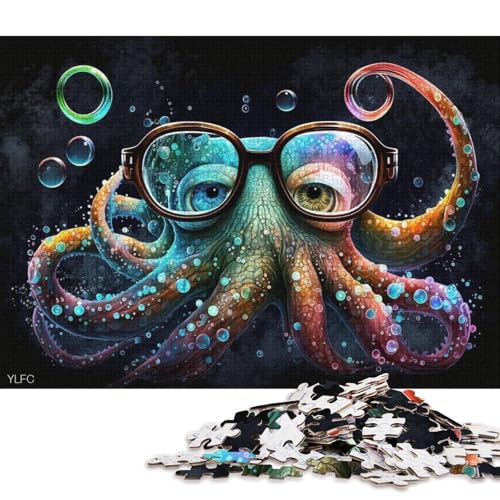 1000-teiliges Puzzle für Erwachsene, Puzzle-Geschenke, Bunter Oktopus mit Brille, Puzzle für Kinder, Holzpuzzle, Heimdekoration, Puzzle-Spielzeug (Größe 75 * 50 cm) von LiJianXXL