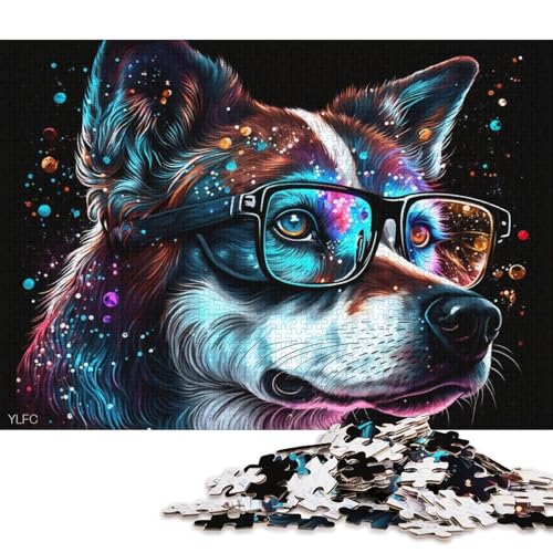 1000-teiliges Puzzle für Erwachsene, Puzzle-Geschenke, Husky mit Brille, Puzzle für Kinder, Kartonpuzzle, Heimdekoration, Puzzle-Spielzeug (Größe 38 * 26 cm) von LiJianXXL