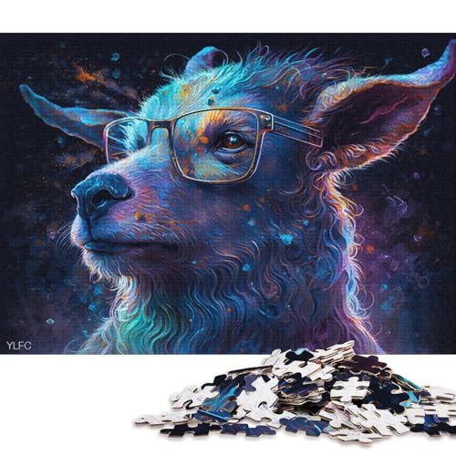 1000-teiliges Puzzle für Erwachsene, Puzzle-Geschenke, Ziege mit Brille, Puzzle für Kinder, Kartonpuzzle, Heimdekoration, Puzzle-Spielzeug (Größe 38 * 26 cm) von LiJianXXL