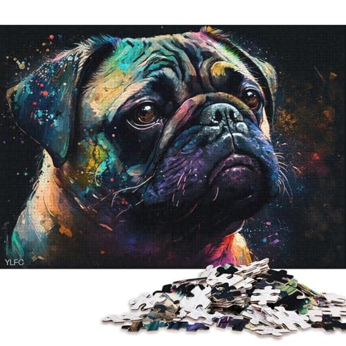 1000-teiliges Puzzle für Erwachsene, Puzzle-Geschenke, bunter Mops-Hund, Puzzle für Kinder, Holzpuzzle, Heimdekoration, Puzzle-Spielzeug (Größe 75 * 50 cm) von LiJianXXL