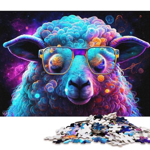 1000-teiliges Puzzle für Erwachsene, Puzzle-Geschenke, buntes Schaf mit Brille, Puzzle für Kinder, Holzpuzzle, Heimdekoration, Puzzle-Spielzeug (Größe 75 * 50 cm) von LiJianXXL