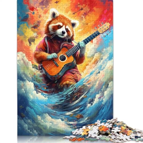 1000-teiliges Puzzle für Erwachsene, Roter Panda spielt Gitarre, Puzzle für Erwachsene und Kinder, Holzpuzzle, Puzzle für Kinder, Geschenke, 75 x 50 cm von LiJianXXL