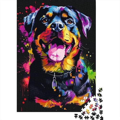 1000-teiliges Puzzle für Erwachsene, Rottweiler DJ Neon, kreatives quadratisches Puzzle für Erwachsene und Kinder, Holzpuzzle, Heimdekoration, Puzzlegröße: 75 x 50 cm von LiJianXXL