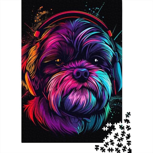 1000-teiliges Puzzle für Erwachsene, Shih Tzu Neon, kreatives quadratisches Puzzle für Erwachsene und Kinder, Holzpuzzle, Lernspiel für Erwachsene und Kinder, Größe: 75 x 50 cm von LiJianXXL