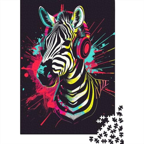 1000-teiliges Puzzle für Erwachsene, Zebra mit Kopfhörern, kreatives quadratisches Puzzle für Erwachsene und Kinder, Holzpuzzle, Lernspiel für Erwachsene und Kinder, Größe: 75 x 50 cm von LiJianXXL