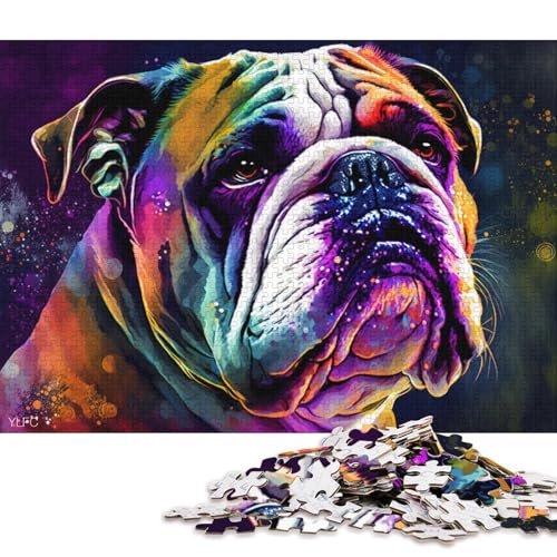 1000-teiliges Puzzle für Erwachsene, buntes Bulldoggen-Puzzle für Erwachsene, Holzpuzzle, tolles Geschenk für Erwachsene (Größe 75 * 50 cm) von LiJianXXL