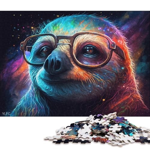 1000-teiliges Puzzle für Erwachsene, buntes Faultier mit Brille, Puzzles für Erwachsene und Kinder, Holzpuzzle, Lernspiel, Herausforderungsspielzeug (Größe 75 * 50 cm) von LiJianXXL