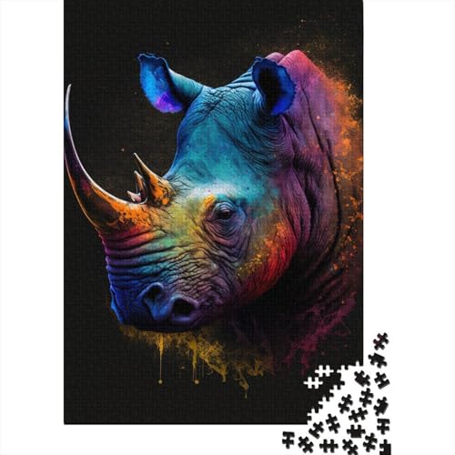 1000-teiliges Puzzle für Erwachsene, farbenfrohes Kunst-Nashorn-Wunder-Puzzle für Holzpuzzle, Lernspiel, Herausforderungsspielzeug (Größe 75 x 50 cm) von LiJianXXL