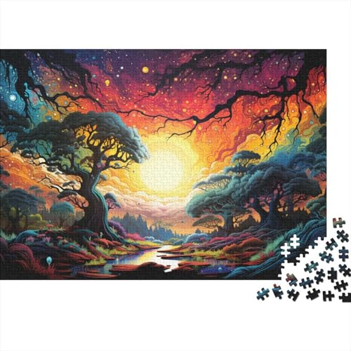 1000-teiliges Puzzle für Erwachsene, farbenfrohes psychedelisches Dschungel-Puzzle für Erwachsene, Holzpuzzle, dekomprimierendes geistiges Lernspielzeug, 50 x 75 cm von LiJianXXL