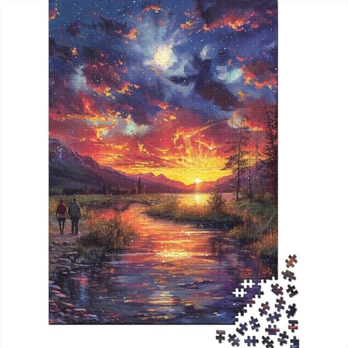 1000-teiliges Puzzle für Erwachsene und Kinder, Berge bei Sonnenuntergang, Puzzle für Erwachsene, Holzpuzzle, anspruchsvolles Spielpuzzle (Größe 75 x 50 cm) von LiJianXXL