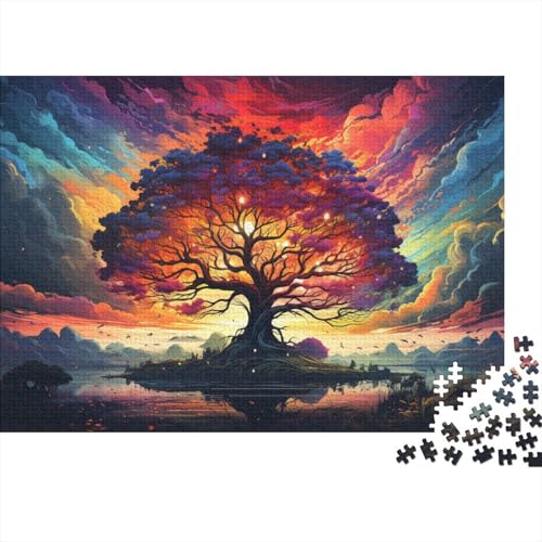 1000-teiliges Puzzle für Erwachsene und Kinder, farbenfrohe psychedelische Bäume auf der Sonnenuntergangsinsel, Puzzle für Kinder, Holzpuzzle, Spielzeug, Denkspiel, 50 x 75 cm von LiJianXXL