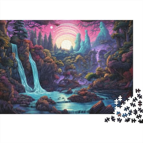 1000-teiliges Puzzle für Erwachsene und Kinder, farbenfrohe psychedelische Illustration eines Wasserfalls, Puzzle für Kinder, Holzpuzzle, Spielzeug, Denkspiel, 50 x 75 cm von LiJianXXL