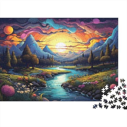 1000-teiliges Puzzle für Erwachsene und Kinder, seltsame, farbenfrohe Landschaft, Puzzle für Kinder, Holzpuzzle, Spielzeug, Denkspiel, 50 x 75 cm von LiJianXXL