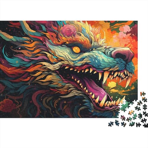 1000-teiliges Puzzle für Erwachsene und Kinder. Buntes psychedelisches chinesisches Drachen-Puzzle für Erwachsene. Holzpuzzle. Interessantes Puzzle zur Stressreduzierung. 50 x 75 cm von LiJianXXL