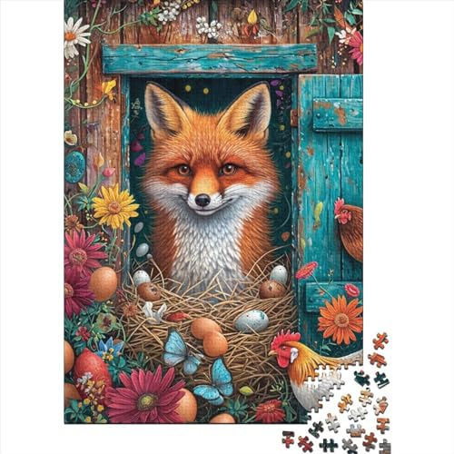 1000-teiliges Puzzle mit Tierfuchs, kreatives quadratisches Puzzle für Erwachsene und Kinder, Holzpuzzle, Spielzeug, Denkspiel, Größe: 75 x 50 cm von LiJianXXL