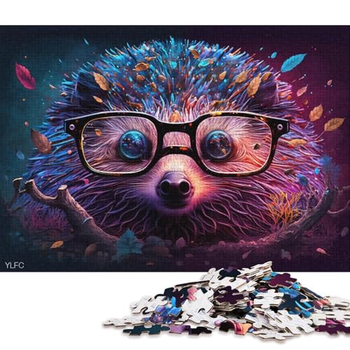 1000-teiliges Puzzlespiel Igel mit Brille, Puzzle für Erwachsene, Kartonpuzzle, Heimkunstdekor (Größe 38 * 26 cm) von LiJianXXL