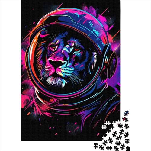 1000-teiliges Puzzlespiel Weltraum-Astronauten-Löwe-Puzzle für Erwachsene, Holzpuzzle, Lernspiel, Herausforderungsspielzeug, Größe: 75 x 50 cm von LiJianXXL