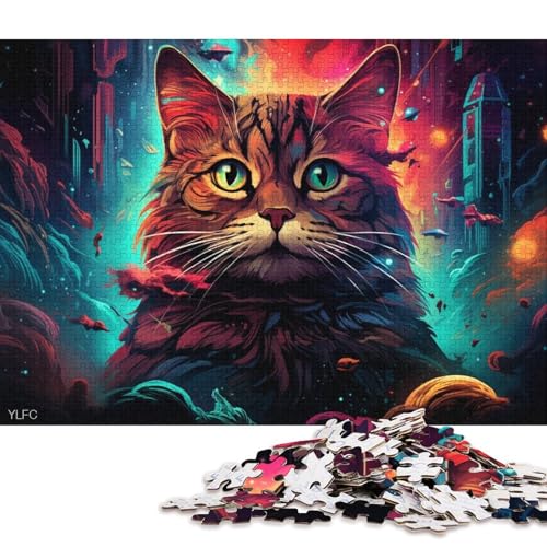 Lustige Puzzles für Erwachsene, 1000-teiliges Fantasie-Katzen-Puzzle, Puzzle aus Pappe, tolles Geschenk für Erwachsene 38x26cm/1000 Teile von LiJianXXL