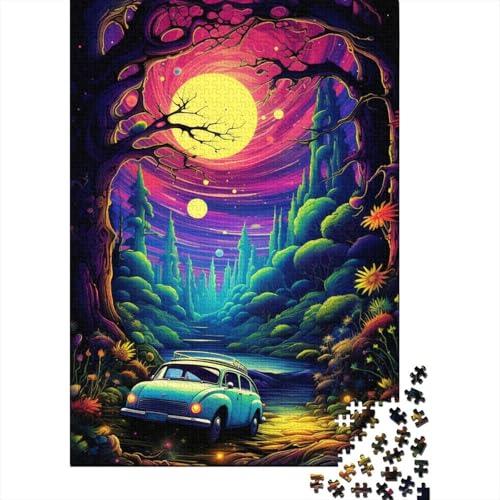 Lustiges Puzzle für Erwachsene, 1000 Teile, Neonauto in der Natur, Puzzle für Holzpuzzle, Weihnachtspuzzle, Geschenke (Größe 75 x 50 cm) von LiJianXXL