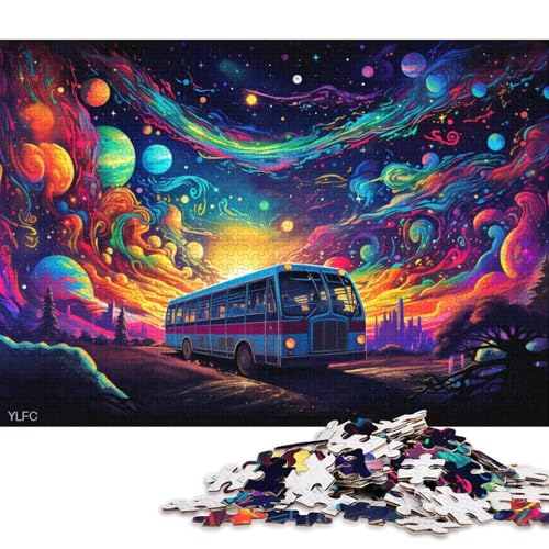 Lustiges Puzzle für Erwachsene, 1000-teiliges Regenbogen-Bus-Puzzle für Erwachsene, Puzzle aus Holz, tolles Geschenk für Erwachsene 75x50cm/1000 Teile von LiJianXXL