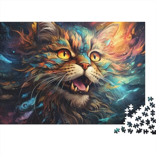 Puzzle, Bunte psychedelische Kunstkatze, 1000 Teile, Puzzle für Erwachsene, Holzpuzzle für Erwachsene und Kinder ab 12 Jahren, Spielzeug, Denkspiel, 50 x 75 cm von LiJianXXL