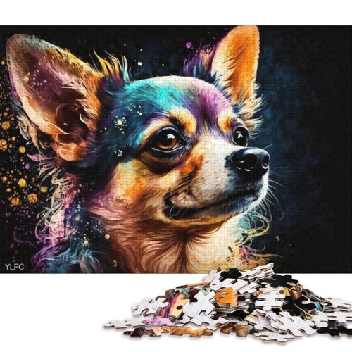 Puzzle, farbenfrohes Chihuahua-Gemälde, 1000-teiliges Puzzle aus Karton für Erwachsene und die Familie, tolles Geschenk für Erwachsene (Größe 38 * 26 cm) von LiJianXXL